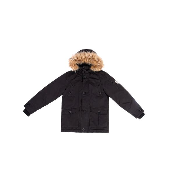 Excellent Diesel Black Winter Jacket for Kids Size 12 with Fur Hood - Picture 1 of 5